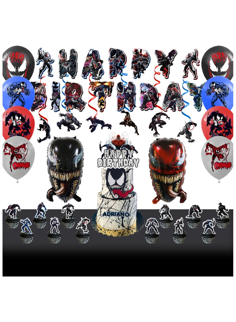 ILovhaprty Venom Birthday Party Decorations, 35pcs Venom Decoration Set - Venom Balloons Banner Tablecloth Cupcake Toppers etc Venom Birthday Party Supplies - Image 1